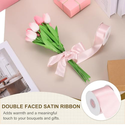 PATIKIL Light Pink Satin Ribbon 2-1/2"x25 Yards Solid Fabric Ribbon - color: Light Pink, size: 2-1/2" x 25 Yards