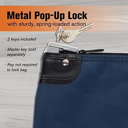 BankSupplies HIPAA Locking Courier Bag Navy Blue 19 Inches W by 15 Inches H Durable Laminated Nylon Metal Pop-Up Lock for Money Coins Checks and Documents - color: Navy Blue