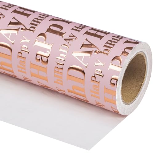 WRAPAHOLIC 3D Kraft Birthday Wrapping Paper Roll - Mini Roll - 17 Inch x 16.5 Feet - Rose Gold and Pink Happy Birthday Wrapping Paper with Embossed Perfect for Holiday, Party Celebration - color: Pink & Rose Gold Happy Birthday, size: 17 inch x 16.5 feet