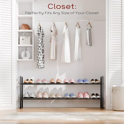 Bumusty 2 Tier Long Expandable Shoe Rack for Closet, Black - color: Black, size: 2-tier