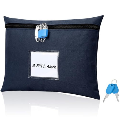 Canvas Cash Bag with Lock and 2 Keys - 11.4 x 8.3 Inch Money Bank Deposit Bag with Zipper - Dark Blue - color: Blue, size: 8.3x11.4 In