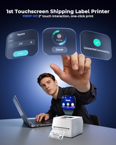 Phomemo Thermal Label Printer with Touchable Screen, 4x6 Bluetooth Shipping Label Printer with Built-in Label Holder, D420D White Thermal Printers for Small Business, Compatible with USPS, Tiktok - color: White