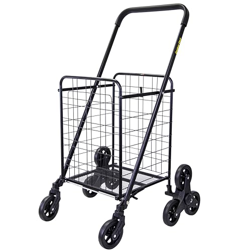 dbest Products Stair Climber Cruiser Cart Shopping Grocery Rolling Folding Laundry Basket on Wheels Foldable Utility Trolley Compact Lightweight Collapsible, Black - color: Black, style: Stair Climber