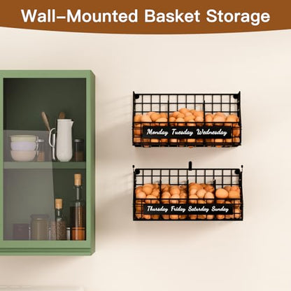 Egg Basket, Stackable Wall Mount Egg Holder Countertop with Weekday Labels - color: Black, size: 2-Tier（with printed labels）