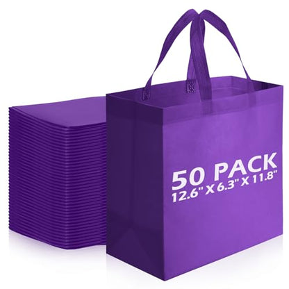 Reginary 50 Pcs Reusable Tote Bags Shopping Bags Non Woven, Purple - color: Purple