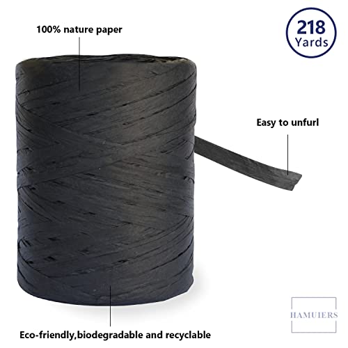 Raffia Ribbon for Gift Wrapping, Packing Paper Twine, Craft Twine - 1/4'' Wide, 218 Yards, Black - color: Black, size: 218 Yards