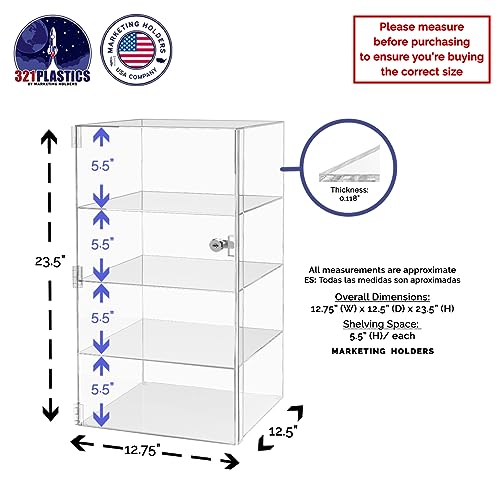 Marketing Holders Acrylic Locking Vertical Cabinet with Keys 12" x 12" x 23" Clear Tall Countertop Locker One Piece No Assembly Cupboard with Swinging Door for Retail Merchandise - size: 12" x 12" x 23"