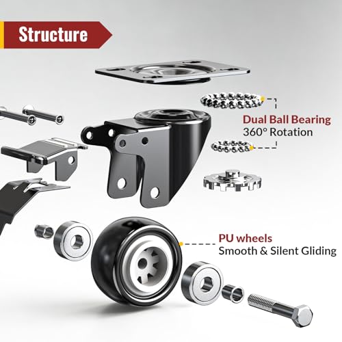 HOLKIE 2 Inch Heavy Duty PU Caster Wheels, 600lbs, Total Lock, Set of 4 - style: 2"
