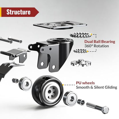 HOLKIE 2 Inch Heavy Duty PU Caster Wheels, 600lbs, Total Lock, Set of 4 - style: 2"
