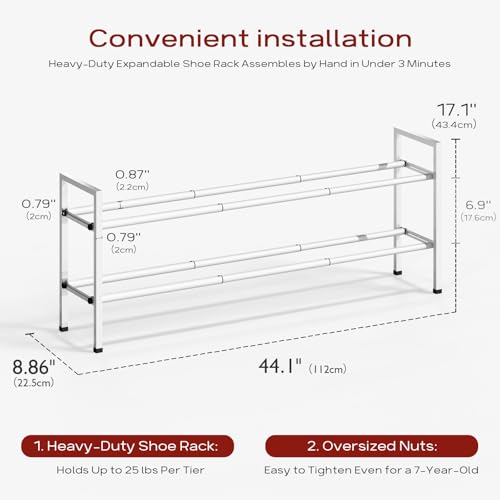 Bumusty 2 Tier Long Expandable Shoe Rack for Closet, White - color: White, size: 2-tier
