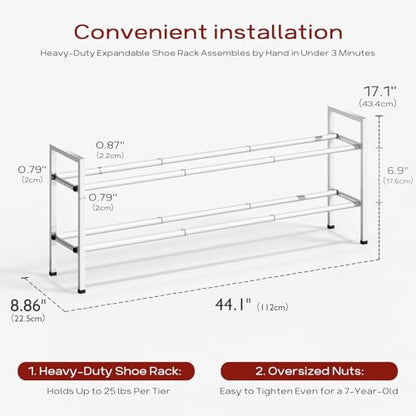 Bumusty 2 Tier Long Expandable Shoe Rack for Closet, White - color: White, size: 2-tier