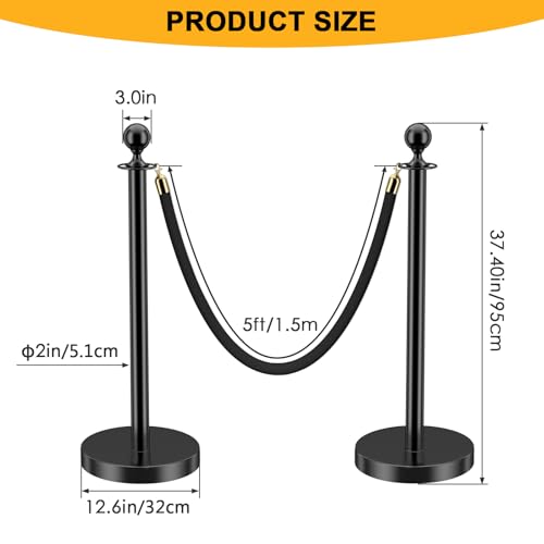 LOVMOR 12Pcs Black Stanchion Posts Queue with 8pcs Black Velvet Rope, Crowd Control Barriers Queue Line Rope, Crowd Control Stanchion for Party Supplies - color: Black-12pack