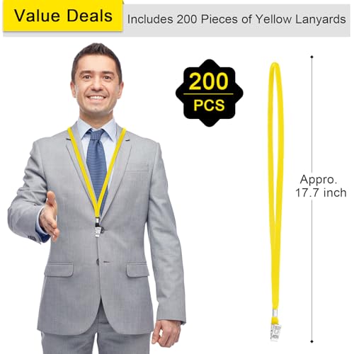 Marspark 200 Pcs Lanyards for ID Badges, Flat Swivel Hook,Yellow - color: Yellow