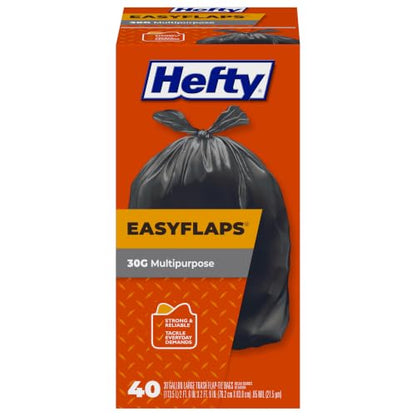 Hefty Easyflaps Multipurpose 30 Gallon Large Trash Bags, Black, 40ct - size: 40 Count (Pack of 1)