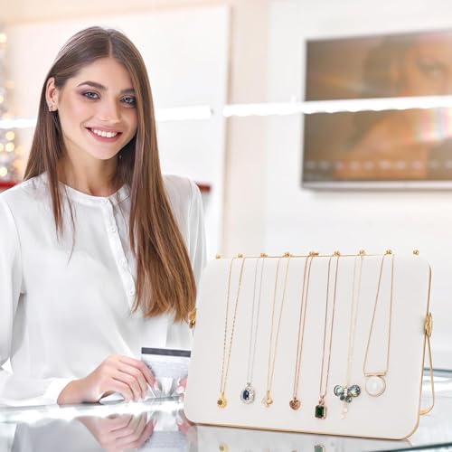 Elsjoy Velvet Necklace Display Stand, Beige & Gold Necklace Jewelry Showcase Holder, Metal Hanging Necklace Organizer Large Necklace Display for Vendors