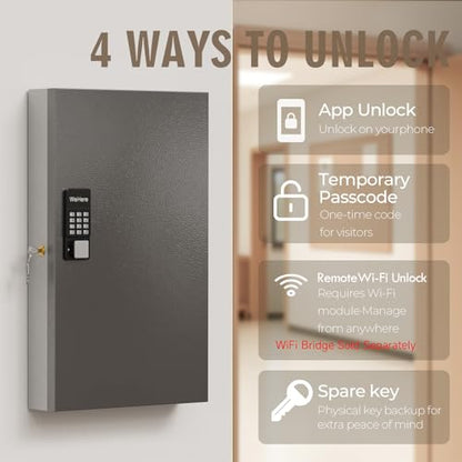 192 Key Lock Box Smart Key Organier Cabinet with Keypad & App for Office - size: 4.3inx16inx27in