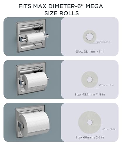 FORIOUS Recessed Toilet Paper Holder for Mega Rolls, Chrome - color: Chrome