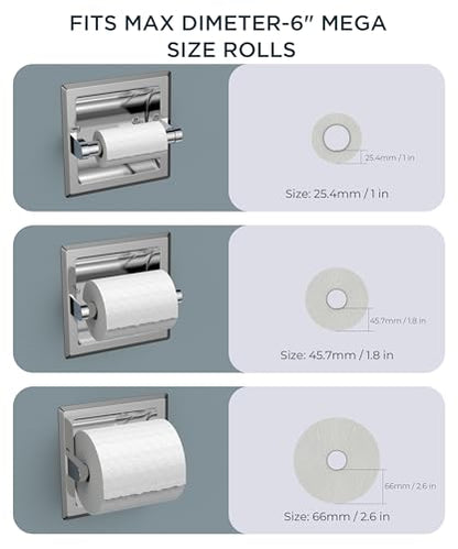 FORIOUS Recessed Toilet Paper Holder for Mega Rolls, Chrome - color: Chrome