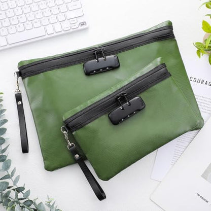 Nezyo 2 Pcs Fireproof Document Bag with Lock, Waterproof Money Pouch,Green - color: Green