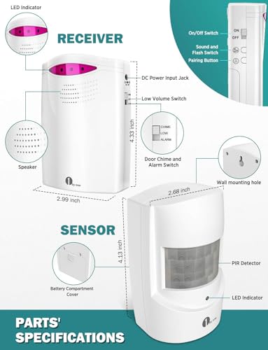 1byone Driveway Alarm Wireless Outside, 1 Receiver 2 Infrared Sensors - style: 1 receiver 2 PIR sensors