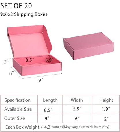Pink Shipping Boxes 9x6x2 Inches, 20 Pack - color: Pink, size: 9x6x2 Inch