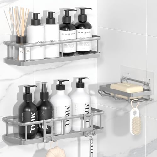 YASONIC Shower Caddy Adhesive, Rustproof Shower Organizer with Soap Holder, Large Capacity Shower Shelves for Inside Shower, No Drilling Bathroom Organizers and Storage for Home Decor（3 Pack Grey） - color: Grey