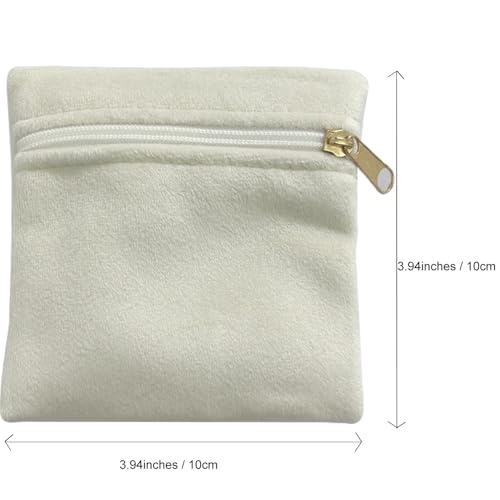 8pcs Small Velvet Jewelry Pouches with Zipper Gift Bags for Bracelet Necklace,Ring,Earrings,Earphone,Wedding Favors, Party Favors,Travel,3.94" X 3.94" (White) - color: White