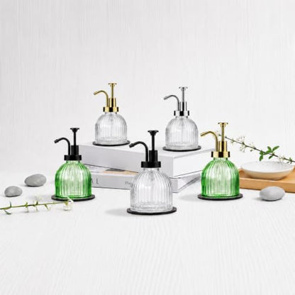 SheeChung 8oz Green Glass Liquid Soap Dispenser, Gold Pump, Striped, 2 Pack - color: Green-gold Pump, 2 Pack