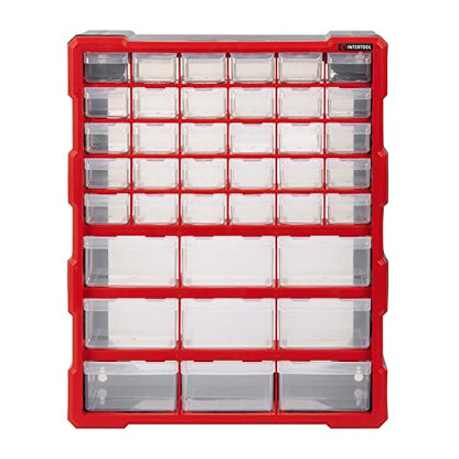 INTERTOOL Small Parts Organizer for Hardware & Screws | 39 Removable Bins with Dividers | Wall Mount or Desktop Craft & Lego Storage Cabinet | 19” x 15” x 6” BX08-4013 - style: 39 Drawers