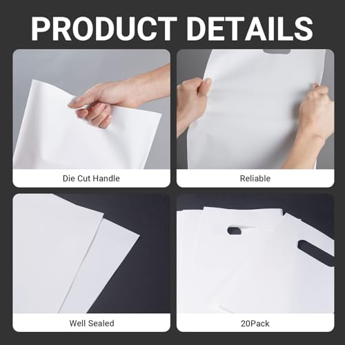 20 Pack 12x15 Inch Frosted Shopping Bags with Handles Plastic Gift Bags