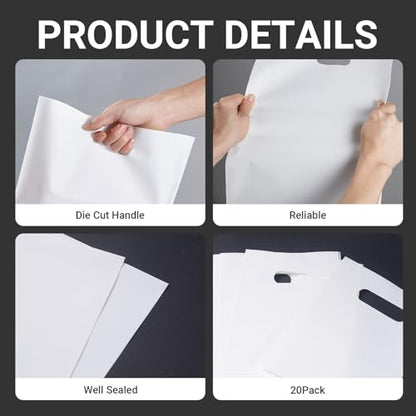 20 Pack 12x15 Inch Frosted Shopping Bags with Handles Plastic Gift Bags