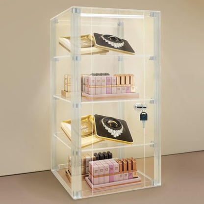 NONEMEY Acrylic Display case with Lock,4 Tier Lockable Security Display Case, Dustproof Protection Countertop Organizer Box for Collectibles (4Tier 9.8×9.8×18.5inch；25×25×48cm) - size: 4 tier-9.8*9.8*18.9in