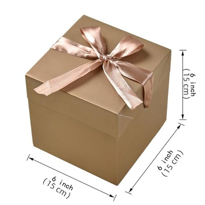 Gift Box with Lid & Ribbon for present 12pcs, Gold, 6"×6"×6" - color: Gold, size: 6 x 6 x 6 Inch