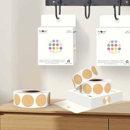 1" Kraft Paper Round Color Coding Label,1000 Stickers in Dispenser Box - color: Kraft Paper, size: 1 Roll-1000PCS