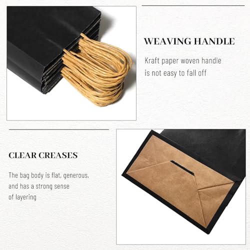 LIHOMR Gift Bags 5.9"x3.15"x8.25", 100pcs Kraft Paper Bag with Handles - color: Black, size: 8.25 x5.9x3.15 Inch (Pack of 100)