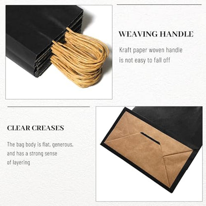 LIHOMR Gift Bags 5.9"x3.15"x8.25", 100pcs Kraft Paper Bag with Handles - color: Black, size: 8.25 x5.9x3.15 Inch (Pack of 100)