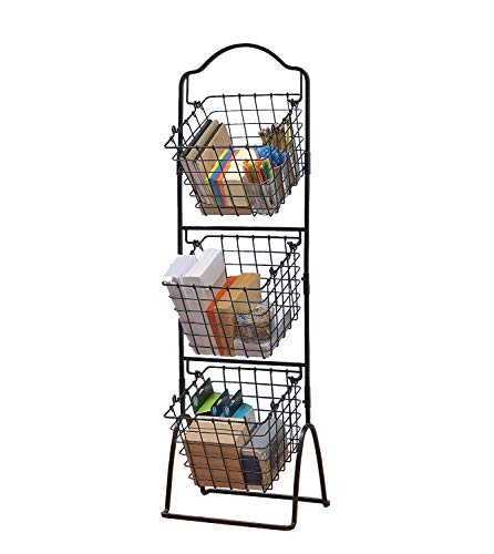 FixtureDisplays® 11 X 11 X 47.6" Black 3-Tier Metal Market Basket Floor Display Rack for Home, Kitchen, and Retail Grocery Stores 16787-NEW-NPF