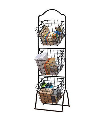 FixtureDisplays® 11 X 11 X 47.6" Black 3-Tier Metal Market Basket Floor Display Rack for Home, Kitchen, and Retail Grocery Stores 16787-NEW-NPF