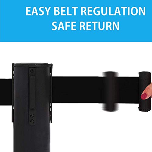 Stanchions, 36-Inch Height, 6.5-Foot Retractable Belt, Crowd Control Barriers, Fence, Safety Rope - Set of 2, Black