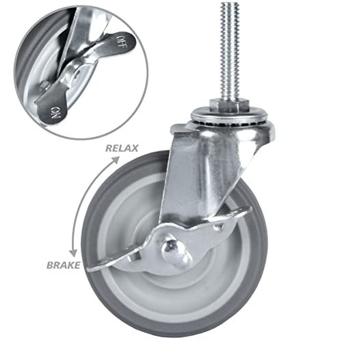 Finnhomy Caster Wheels 3 Inch Set of 4 Heavy Duty Threaded Stem Casters 5/16"-18x1-1/2 Swivel Rubber Industrial Castors Locking Wheels for Wire Shelving/Furniture/Carts Load Bearing 720 Lbs Gray - size: 5/16" -18 x 1-1/2" (with Brake)