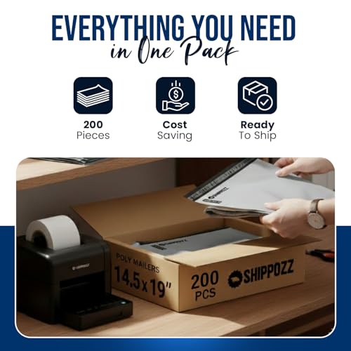 Shippozz 14.5x19 Poly Mailers 200 Pack, Durable Waterproof Polymailers for Shipping Clothes, Self Seal Mailing Bags for Small Business Packaging Supplies, Mailing Envelopes for Books, and Accessories - size: 14.5 x 19 (200pcs)