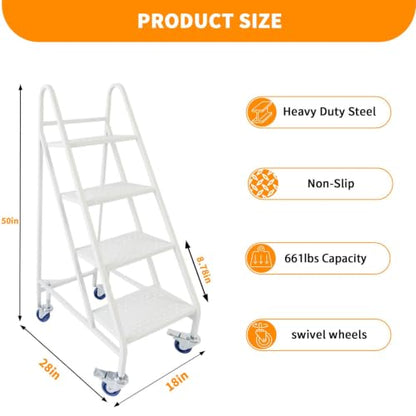 800 LBS Heavy Duty Steel 4 Step Ladder with Handrails for Warehouse