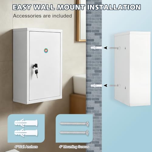 KYODOLED Locking Medicine Cabinet with Keys, Wall Mount, 15.75 Inch, White
