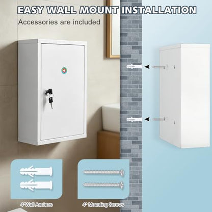 KYODOLED Locking Medicine Cabinet with Keys, Wall Mount, 15.75 Inch, White