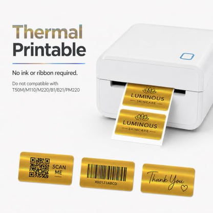 Holographic Gold Thermal Labels 1 × 2 Inch Vinyl Stickers 200 PCS - color: Holographic Gold, size: 1 × 2 Inch