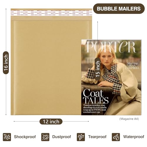 UCGOU Natural Kraft Bubble Mailers 12x16" 40 Pack Usable Size 12x15" Brown - size: 12x16" 40PC