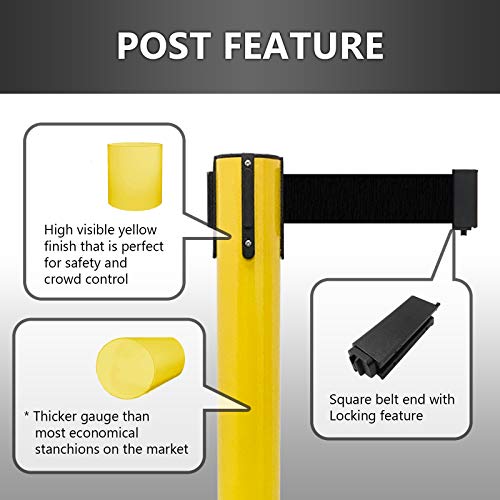 VIP Crowd Control Retractable Belt Stanchion Queue Safety Barrier Set, 36" Ht, 78" Belt (2 YEL Posts Caution Belt) - color: 2 YEL Posts Caution Belt