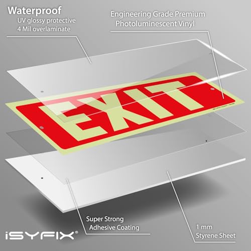 iSYFIX Exit Glow in the Dark Sign, 2 Pack, 12x4 Inch - color: Plastic Glow, size: 2 Pk 12x4