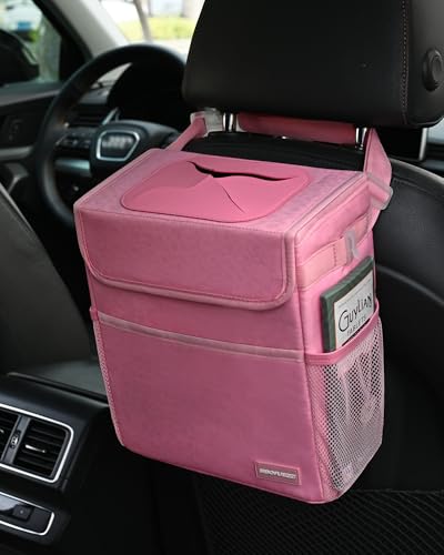 SIBOFUEGO Cute Car Trash Can with Lid, Collapsible, Leak-Proof, 2 Gallon - color: Pink Leopard, size: 2 Gallons
