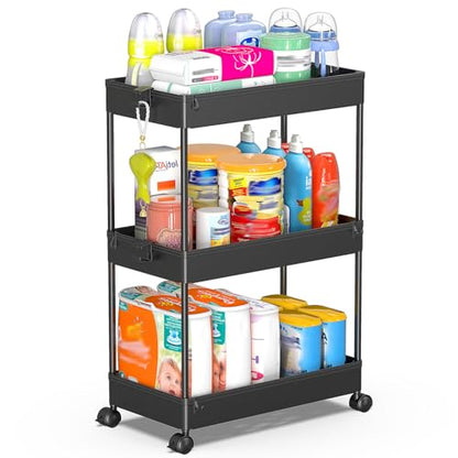 SPACEKEEPER 3 Tier Rolling Cart, Bathroom Cart Organizer with Wheels, Black - color: Black, size: 3 Tier